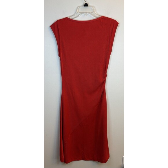 DIANE VON FURSTENBERG Red Ruched Side Sheath Midi Dress XS/S Knit Party Holiday - Picture 3 of 11